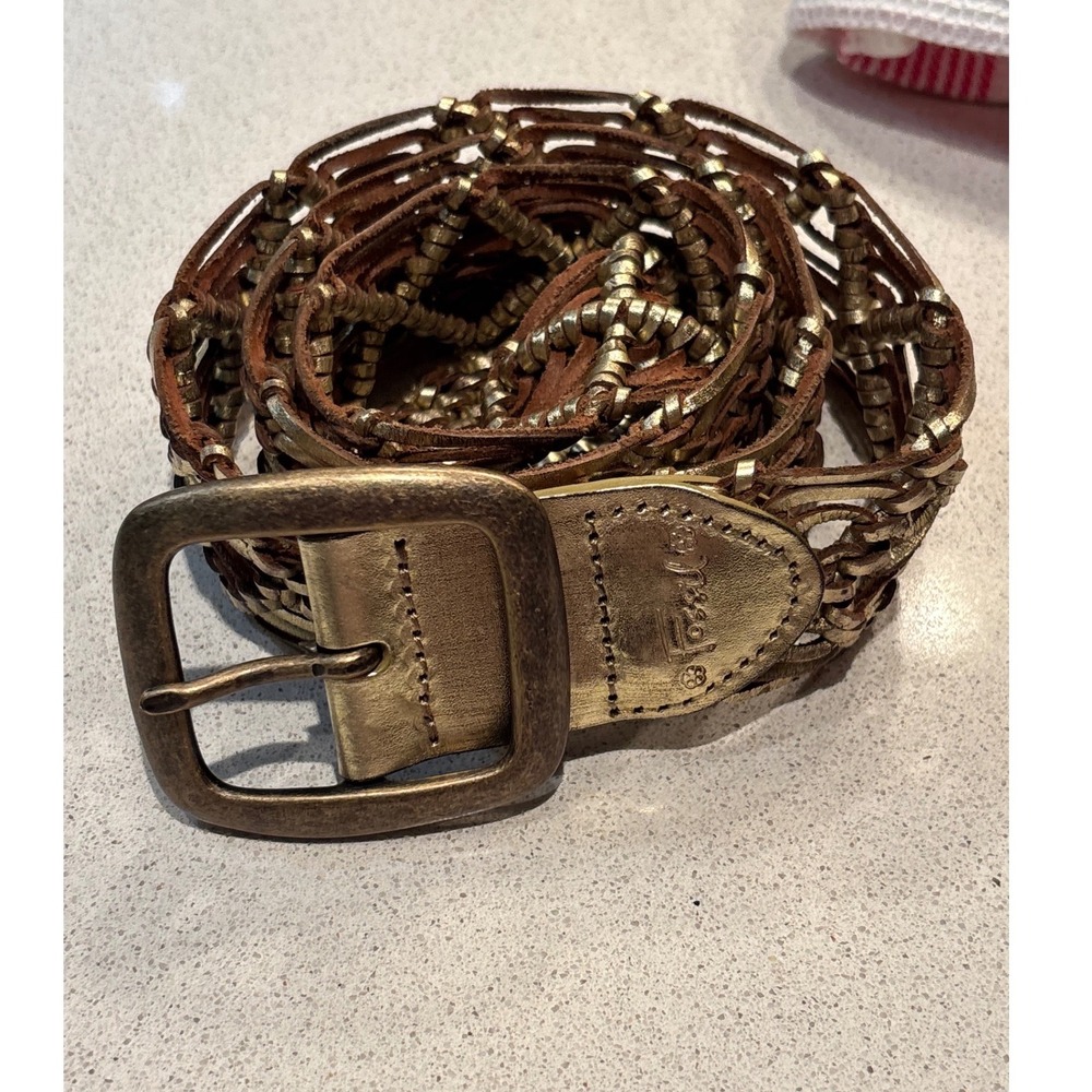 Fossil Womens Metallic Gold Braided Woven Leather Belt BT3096710 Small